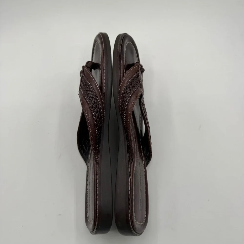 Tommy Bahama Anchors Away Mens Sz 11 D Brown Leather Woven Flip Flop Sandals